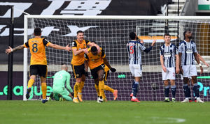 Wolves’ Willy Boly celebrates after putting his side ahead – but it was to be short-lived joy for the Molineux men (PA)