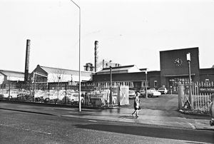 British Steel, Round Oak Steelworks, Brierley Hill. Photograph of works gates as the factory was under threat, in September 1982.