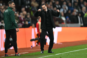 Unai Emery’s Villa lost to Paris Saint-Germain  in the Champions League. (Photo by PAUL ELLIS/AFP via Getty Images)          