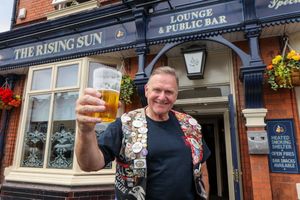 Peter Hill outside The Rising Sun, Tipton.
