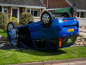 The overturned car