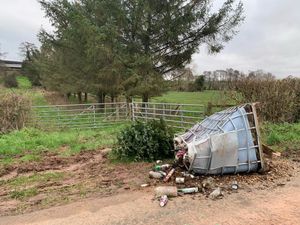 The fly-tipped rubbish blocking Underton Lane. Photo: Morville Parish Council