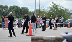 Queues for tests on the Crown Street car park in Stone