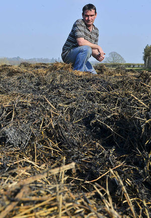 Roy Marsh from Cockshutt is calling on people to contact the police after his hay bales went up in flames in suspected arson attack
