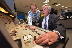 Pushing the buttons – engineer Dave Glover and Mike Smith