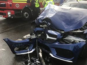 Supporting image for story: Man taken to hospital as lorry crash leaves Mercedes mangled