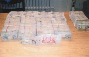 The cash laid out in bundles