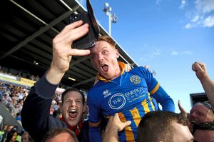 Jon Nolan celebrates Shrewsbury’s play-off semi-final win over Charlton

