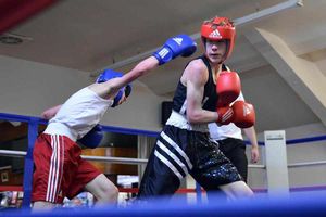 Front foot - Telford and Wrekin's Keiran Solon launches a right hand against Sam Gwilt in their their first round bout.