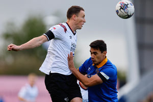 Craig Forsyth of Derby County and Max Mata of Shrewsbury Town (AMA)