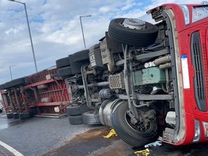 Supporting image for story: Driver taken to hospital as lorry overturns on M6