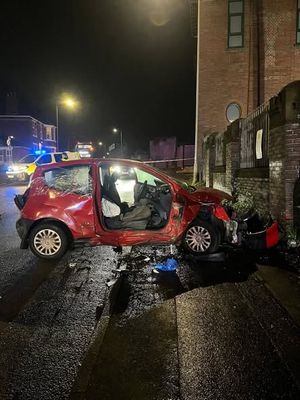 The wreckage of one of the cars