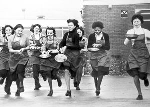 Tradition – Pancake races in 1978 at Frank F. Harrison School, Walsall
