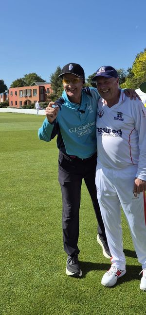 Peter Hayes (right) with legendary cricket umpire Billy Bowden