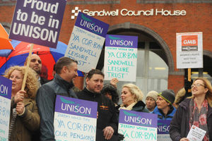 Union officials protest outside Sandwell Council House