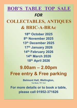 Bob's Table Top Sale is on this Saturday (October 18)