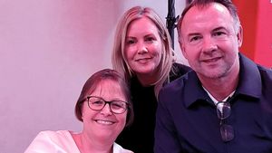 Lynn Pritchatt of the Mel Evans MBE Foundation, with Louise and Marcus Stewart