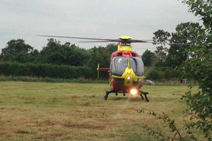 The air ambulance leaving the scene in Coton