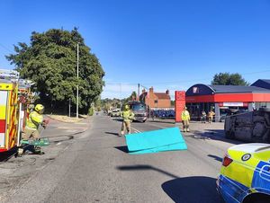 The clear up operation was launched after the accident involving a police car on blue lights outside Summit Garage, Himley Road, Lower Gornal on Saturday afternoon