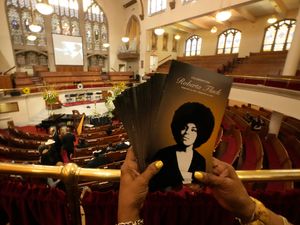 Supporting image for story: Stevie Wonder and the Rev Al Sharpton feature at Roberta Flack memorial
