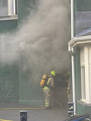 Crews fighting the fire at the Metropole Hotel