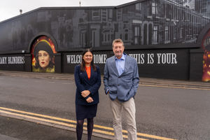 Culture secretary Lisa Nandy and Peaky Blinders creator Steven Knight at Digbeth Loc. Studios. PIC: Department for Culture, Media & Sport.