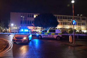 The road outside City Hospital A&E was cordoned off after men who had been shot arrived there. Photo: SnapperSK