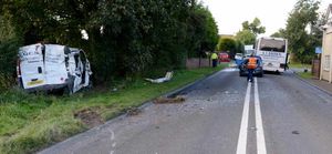 A coach crash with cars and a van on the A41