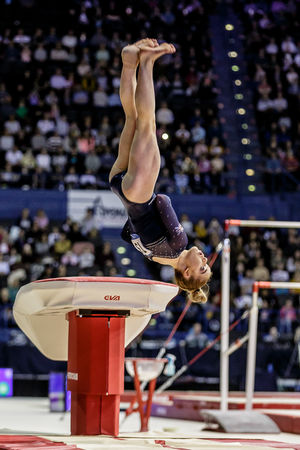 Alice Kinsella at the 2018 Gymnastics World Cup, held at Arena Birmingham. Pic: Chris Bowley