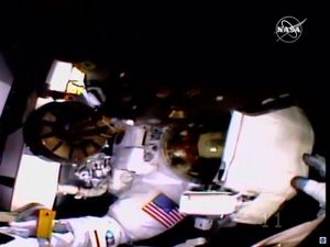 Supporting image for story: Spacewalking astronauts close to fixing cosmic ray detector