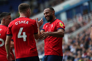 Matt Phillips of West Bromwich Albion celebrates after scoring a goal to make it 0-1 with Dara O'Shea of West Bromwich Albion during the Sky Bet Championship between Reading and West Bromwich Albion at Select Car Leasing Stadium on October 15, 2022 in Reading, United Kingdom. (Photo by Adam Fradgley/West Bromwich Albion FC via Getty Images).