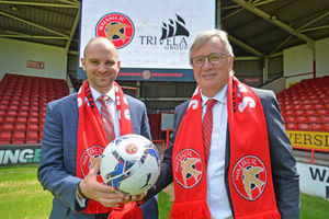 SPORT  COPYRIGHT TIM STURGESS EXPRESS AND  STAR...... 07/06/2022  Walsall FC are holding a press conference after announcing the club has been taken over by American firm, Trivela Group. Pictured, left, Benjamin Boycott and Leigh Pomlett....