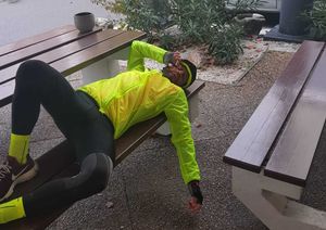 Stuart enjoys a brief but well-earned rest during his 22-day challenge