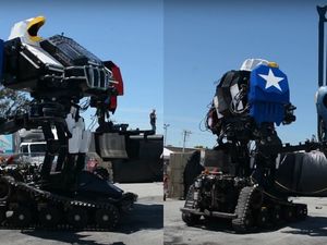 Supporting image for story: This 'Megabot' punching a Toyota Prius is the most American thing you'll see today