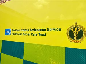 Signage on an ambulance from the Northern Ireland Ambulance Service (NIAS) outside their HQ in Belfast