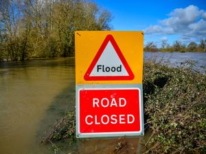 A road closed sign on the B4213 between Lower Apperlay and Tirley in Gloucestershire