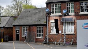 Production lights at the filming site