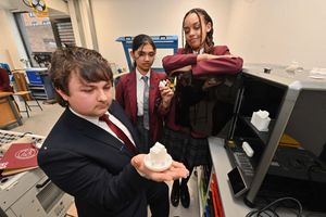 Students are taught to be ambitious and fair. Pictured is Liam, aged 16, Charvi, aged 15, and Isha, aged 15.