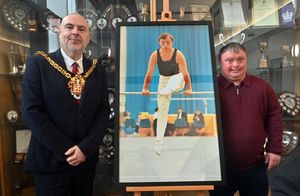 Wolverhampton Mayor Craig Collingswood with Greg Silvester BEM and a picture of the later Gary Haynes