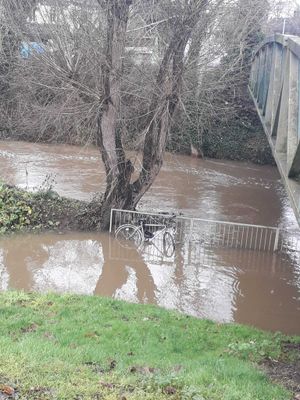 This bike isn't going far.. up to its mudguards in the Rea Brook in Shrewsbury. Picture: Stu Pugh