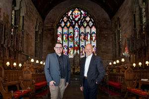 Royal composer Paul Mealor, the artistic director of the North Wales International Music Festival, with sponsor Mario Kreft MBE, at St Asaph Cathedral 