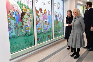 The Duchess of Cornwall with Felicity Dahl (left) during a visit to Birmingham Children's Hospital