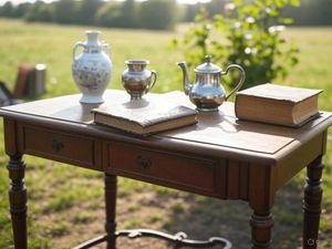 Publicity photo - antiques on a table