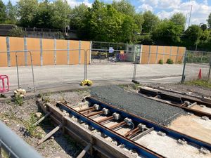 The tram lines in Dudley that will be the wrong height for the road once a temporary surface is removed. Picture Martyn Smith/ LDRS free for LDRS use
