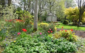 The gardens are designed around the remains of a 13th century fortified manor house and moat