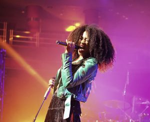 Beverley Knight performing on stage at Birmingham's Symphony Hall