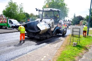 Road resurfacing work being carried out in Abbey Foregate, Shrewsbury. Photo: Shropshire Council