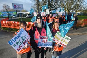 WALSALL COPYRIGHT NATIONAL WORLD STEVE LEATH 11/03/25Pic at Elmswood School, in Rushall, Walsall, and Staff are on a picket line over the school planning to join a trust. All the orange barriers and tape were deemed nessecary by the school to0 stop staff standing on the grass. They were also told by the school not to chant and to discourage anybody from papping there car horn which they were sticking to. At the front is: Maathew Raine (Regional officer for NEU, National Education Union), Dan Whittaker (School Rep for NEU and teacher here), Sharon Guy (General Sec, NEU Walsall).