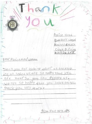 A letter of thanks from a youngster to West Midlands Police
