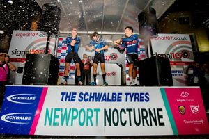 Celebrating on the podium